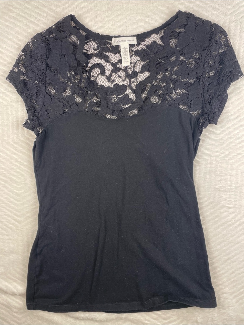 Ambiance Black Lace Yoke Cap Sleeve Camisole